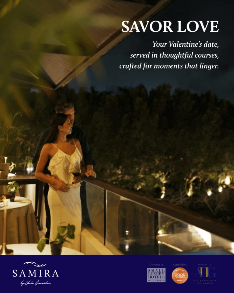 Couples enjoying Valentine’s dinner at Samira by Chele Gonzalez, with elegantly plated dishes and a warm, intimate ambiance in Tagaytay.